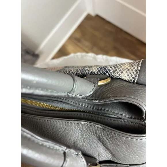 Aimee Kestenberg Leather Snakeskin Print Shoulder Bag Purse Gray 12X15 Gold Tone - Picture 16 of 16